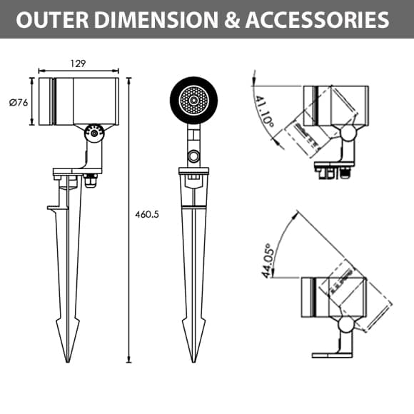 LED Landscape Focus & Spot Light - B3XBS0127 - Dimension