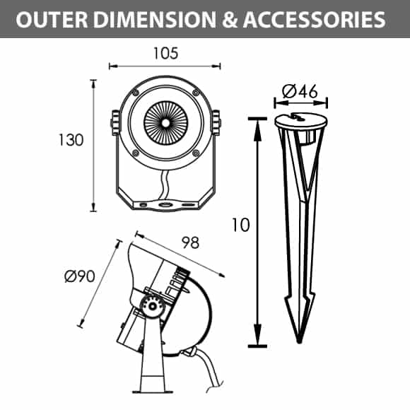 LED Landscape Focus & Spot Light - R3BG0126 - Dimension