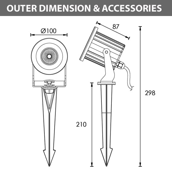 LED Landscape Focus & Spot Light - R3FUB0126 - Dimension