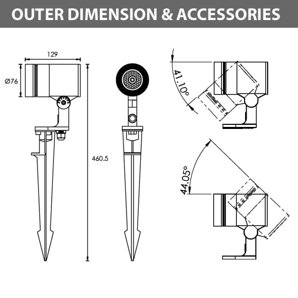 LED Landscape Focus & Spot Light - R3XBS0128 - Dimension