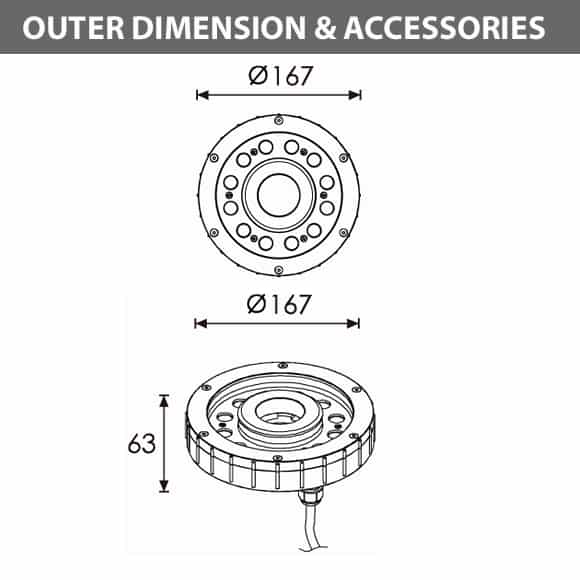 LED Recessed Fountain Light - B4E1256 - Diamension