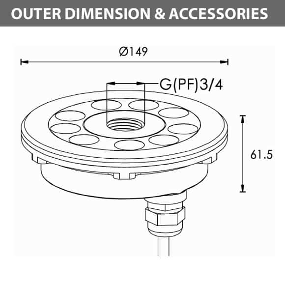 LED Recessed Fountain Light - B4SB0957 - Diamension