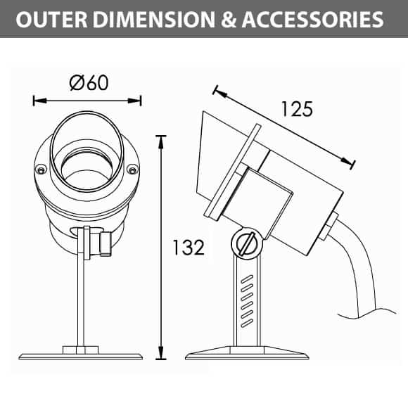 LED Underwater Spot Light - B5AF0158 - Diamension