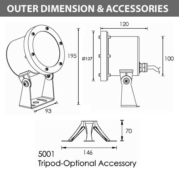 LED Underwater Spot Light - B5YA0658 - Diamension