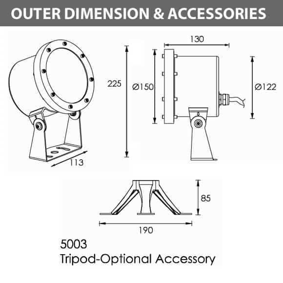 LED Underwater Spot Light - B5ZA1258 - Diamension