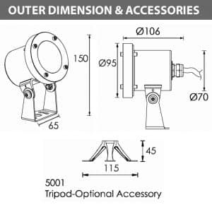 LED Underwater Spot Light - R5XA0127 - Diamension