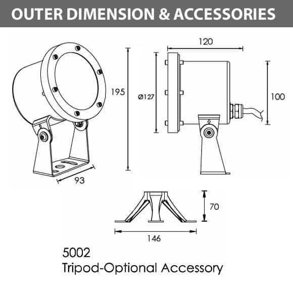 LED Underwater Spot Light - R5YA0169 - Diamension