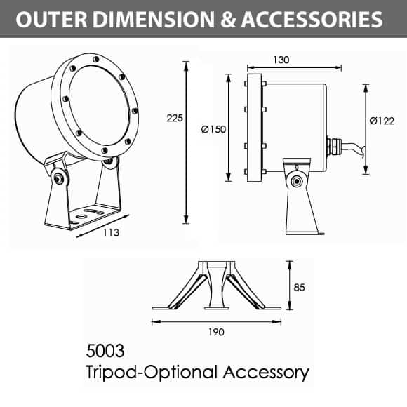 LED Underwater Spot Light - R5ZA0171 - Diamension