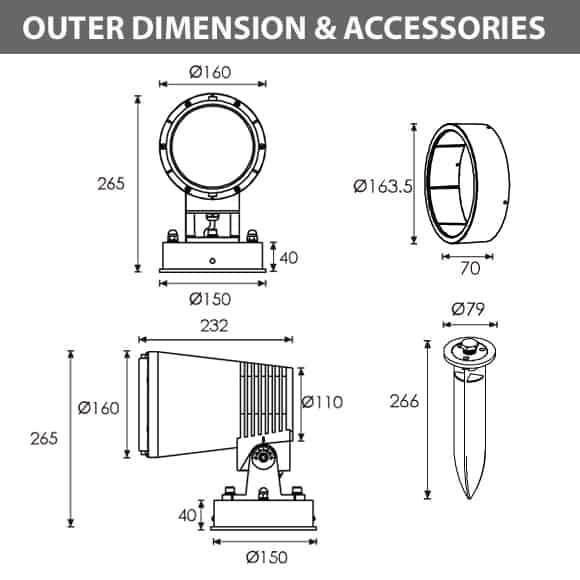 LED Wall Mounted Focus & Spot Light - B3BJM1258 - Diamension