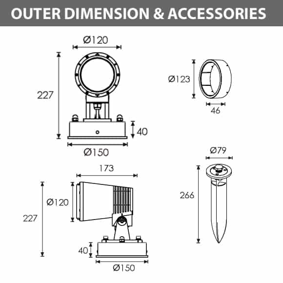 LED Wall Mounted Focus & Spot Light - B3CJM0658 - Diamension