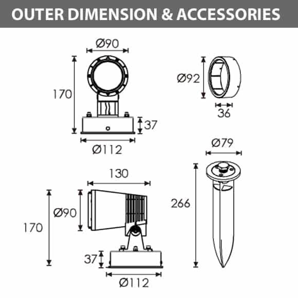 LED Wall Mounted Focus & Spot Light - B3DJM0360 - Diamension