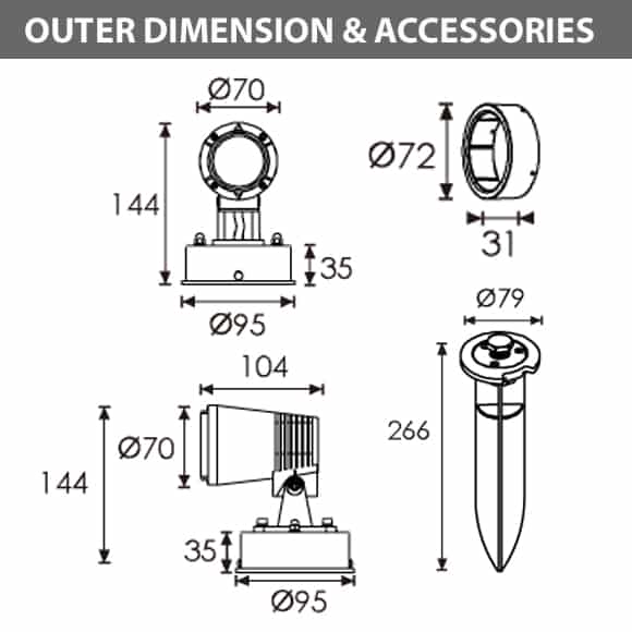 LED Wall Mounted Focus & Spot Light - B3EJM0126 - Diamension