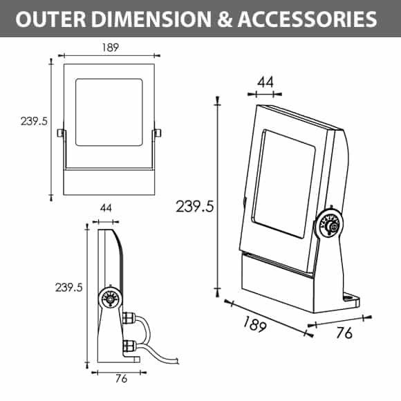 LED Wall Mounted Focus & Spot Light - B3PFM1257 - Diamension