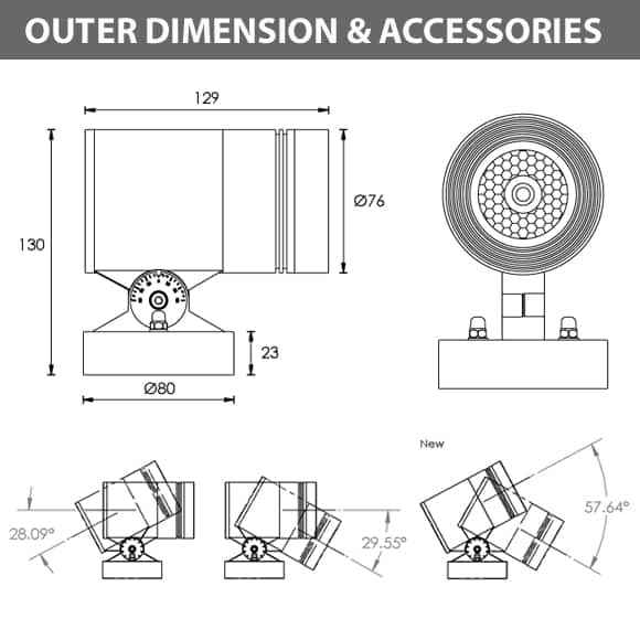 LED Wall Mounted Focus & Spot Light - B3XBM0127 - Diamension