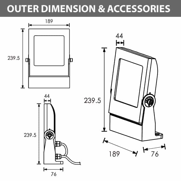 LED Wall Mounted Focus & Spot Light - C3PFM1257 U - Diamension