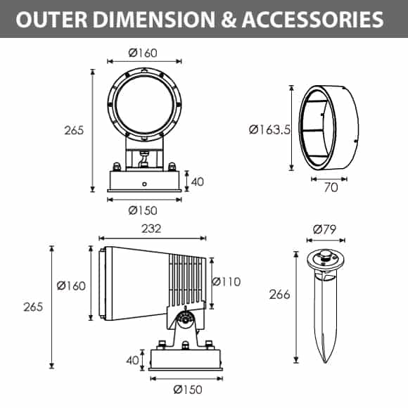 LED Wall Mounted Focus & Spot Light - R3BJM0176 - Diamension