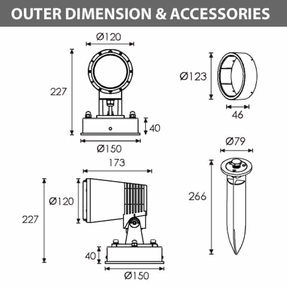 LED Wall Mounted Focus & Spot Light - R3CJM0171 - Diamension