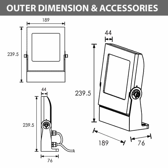 LED Wall Mounted Focus & Spot Light - R3PFM0171 - Diamension