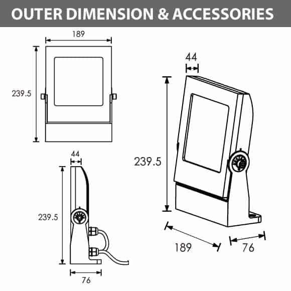 LED Wall Mounted Focus & Spot Light - R3PFM0425 - Diamension