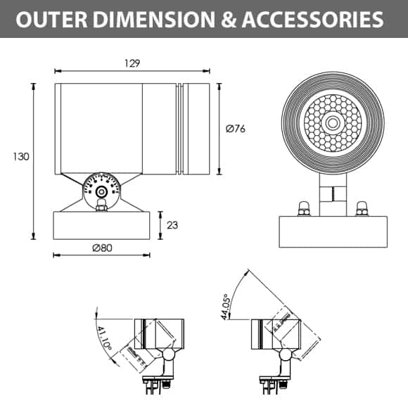 LED Wall Mounted Focus & Spot Light - R3XBM0128 - Diamension