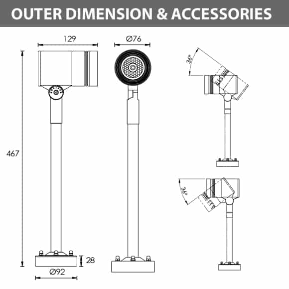 LED Wall Mounted Focus & Spot Light - R3XBP0128 - Diamension