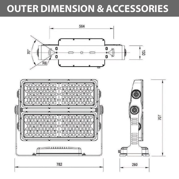 Outdoor LED Facade Wall Washer - JRF5-252 -Diamension