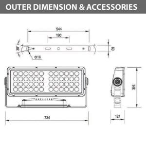 Outdoor LED Facade Wall Washer - JRF5-48 - Diamension