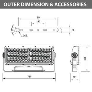 Outdoor LED Facade Wall Washer - JRF5-66 - Diamension