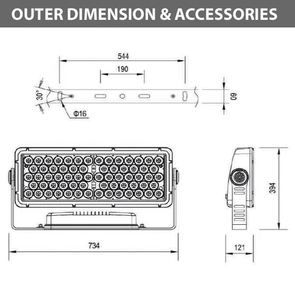 Outdoor LED Facade Wall Washer - JRF5-66 - Diamension