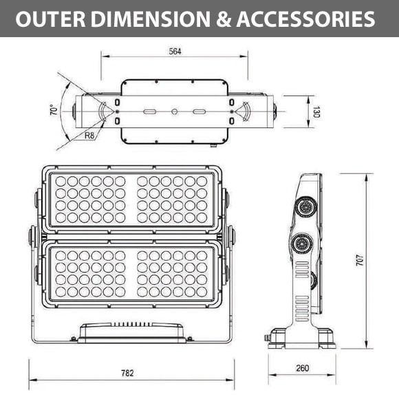 Outdoor LED Facade Wall Washer - JRF5-96 - Diamension