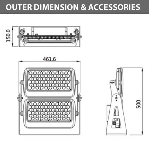 Outdoor LED Flood Light - JRF1-L-2-Diamension