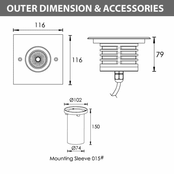 Outdoor LED Inground COB Light - R2CDS0126 - Diamension