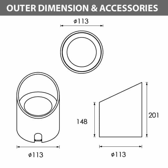 Outdoor LED Inground COB Light - RB2CNAR0126 - Diamension