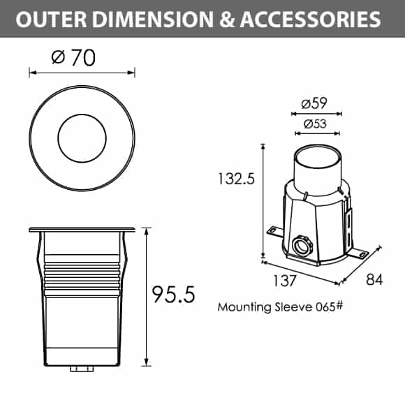 Outdoor LED Inground COB Lights - R2IR0125 A - Diamension