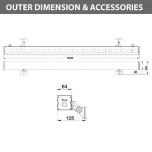 Outdoor LED Linear Facade Wall Washer - JRL7-12 - Diamension