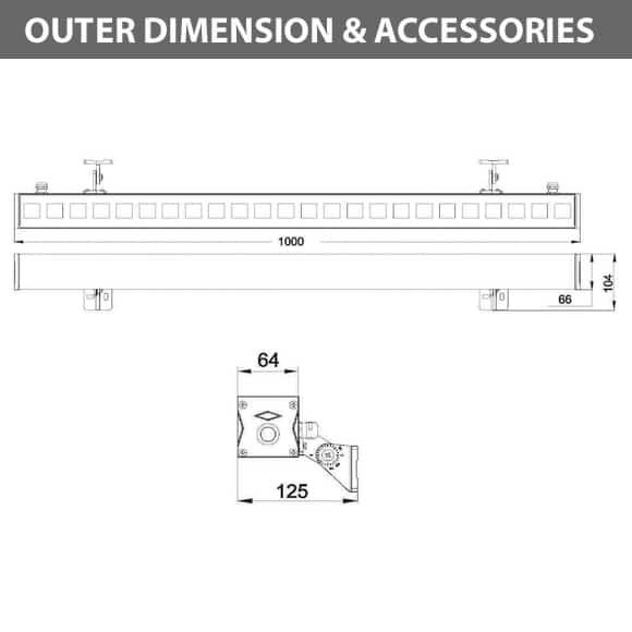 Outdoor LED Linear Facade Wall Washer - JRL7-12 - Diamension