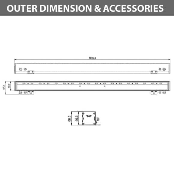 Outdoor LED Linear Facade Wall Washer - JRL7-18D - Diamension