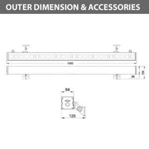 Outdoor LED Linear Facade Wall Washer - JRL7-24 - Diamension