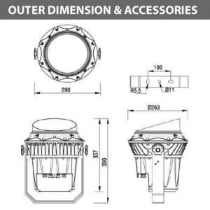 Outdoor LED Projector Lights - JRF3-36 - Diamension