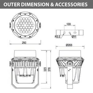 Outdoor LED Projector Lights - JRF3-36D - Diamension
