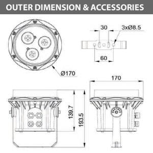 Outdoor LED Projector Lights - JRF3-3R - Diamension