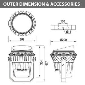 Outdoor LED Projector Lights - JRF3-54 - Diamension