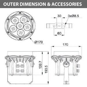 Outdoor LED Projector Lights - JRF3-6R - Diamension
