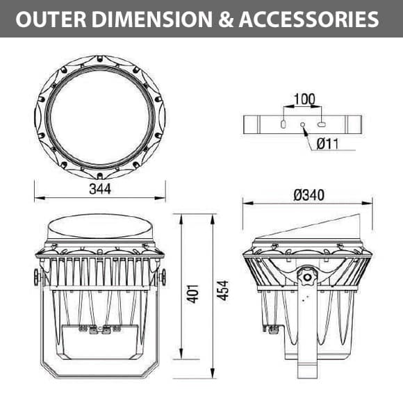 Outdoor LED Projector Lights - JRF3-72 - Diamension