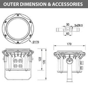 Outdoor LED Projector Lights - JRF3-9 - Diamension