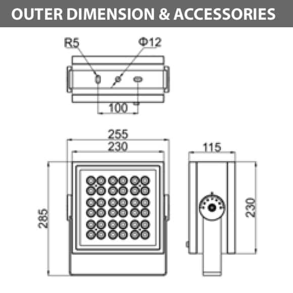 Outdoor LED Projector Lights - JRF4-L - Diamension