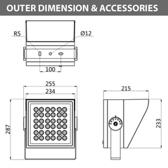 Outdoor LED Projector Lights - JRF4-L-H -Diamension