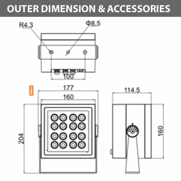 Outdoor LED Projector Lights - JRF4-M - Diamension