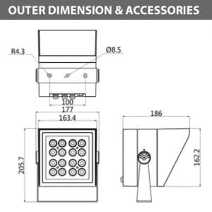 Outdoor LED Projector Lights - JRF4-M-H -Diamension