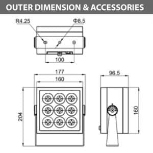 Outdoor LED Projector Lights - JRF4-M-R-Diamension